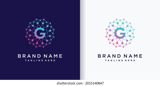 Creative monogram logo design technology initial letter g with line art and dot style