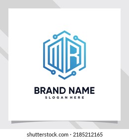 Creative monogram logo design technology initial letter mr with hexagon concept