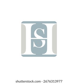Creative monogram logo with letter S inside geometric frame in gray, modern and minimalist branding identity