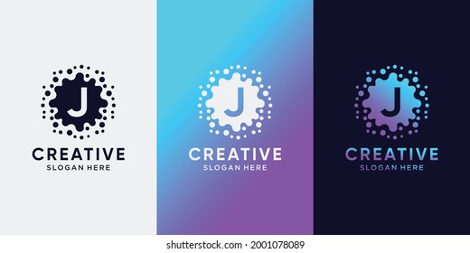 Creative monogram molecule logo design initial letter J with dot concept