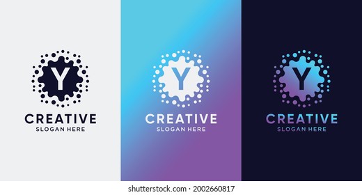 Creative monogram molecule logo design with initial letter Y and dot concept. Logo icon for business company and personal