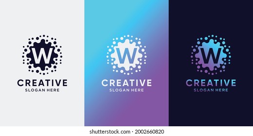 Creative monogram molecule logo design with initial letter W and dot concept. Logo icon for business company and personal
