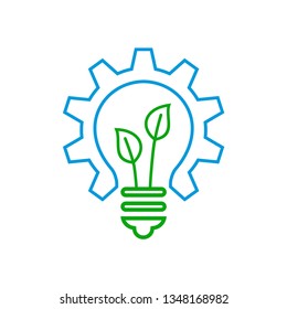 Creative Monoline Art of Gear, Bulb and Leaf Vector Logo Icon Template for Environment, Energy, Research, Science, and Innovation Bussiness Industry Company
