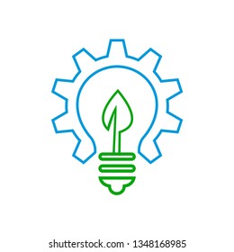 Creative Monoline Art of Gear, Bulb and Leaf Vector Logo Icon Template for Environment, Energy, Research, Science, and Innovation Bussiness Industry Company