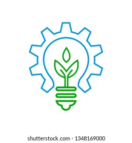 Creative Monoline Art of Gear, Bulb and Leaf Vector Logo Icon Template for Environment, Energy, Research, Science, and Innovation Bussiness Industry Company