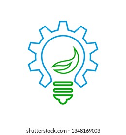 Creative Monoline Art of Gear, Bulb and Leaf Vector Logo Icon Template for Environment, Energy, Research, Science, and Innovation Bussiness Industry Company