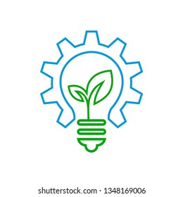 Creative Monoline Art of Gear, Bulb and Leaf Vector Logo Icon Template for Environment, Energy, Research, Science, and Innovation Bussiness Industry Company