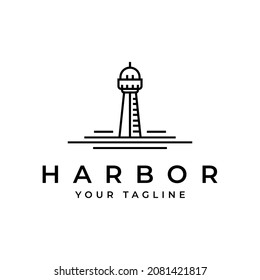 Creative Monoline Searchlight Lighthouse, Tower Island Beach Simple Line Art Logo Design Inspiration