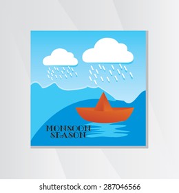 creative monsoon boat with blue ground vector illustration 