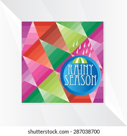 creative monsoon concept with umbrella and rain drop over colorful background 