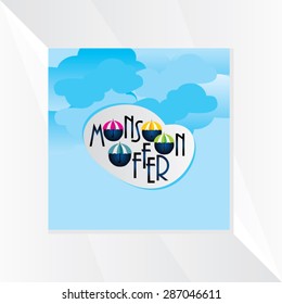 creative monsoon offer with cloud over blue background 