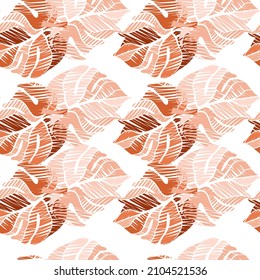 Creative monstera leaves tropical seamless pattern. Embroidery palm leaf endless wallpaper. Exotic hawaiian jungle backdrop. Rainforest background. Design for fabric , textile print, wrapping, cover