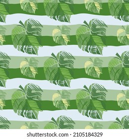 Creative monstera leaves tropical seamless pattern. Embroidery palm leaf endless wallpaper. Exotic hawaiian jungle backdrop. Rainforest background. Design for fabric , textile print, wrapping, cover