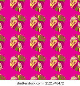 Creative monstera leaves tropical seamless pattern. Embroidery palm leaf endless wallpaper. Exotic hawaiian jungle backdrop. Rainforest background. Design for fabric , textile print, wrapping, cover