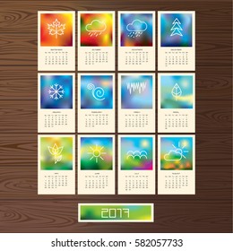 Creative monthly  calendar 2017. Set of 12 Months.  Can be used for web and print design: card, banner, poster, label, bookmark.