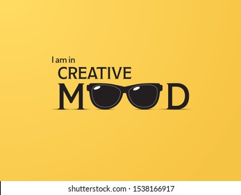 Creative mood or creativity vector concept with creative typography with sunglasses illustration. Symbol of new ideas, inspiration and immagination. Eps10 illustration.