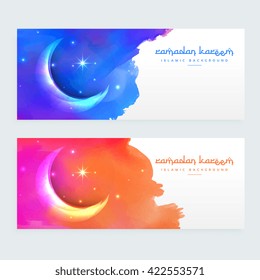 Bandeiras islâmicas criativas de design da lua com tinta colorida