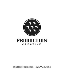 Creative moon film logo, rolling film in moon silhouette logo design vector illustration idea