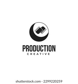 Creative moon film logo, rolling film in moon silhouette logo design vector illustration idea