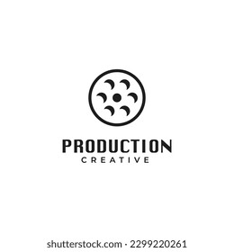 Creative moon film logo, rolling film in moon silhouette logo design vector illustration idea