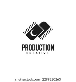 Creative moon film logo, rolling film in moon silhouette logo design vector illustration idea