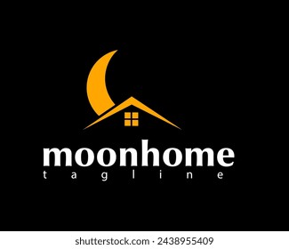 creative moon and house logo design template