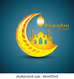 Creative Moon, lamps on shiny background, Vector Illustration for Muslim holy month Ramadan