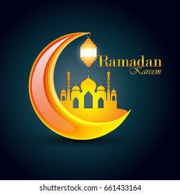 Creative Moon, lamps on shiny background, Vector Illustration for Muslim holy month Ramadan