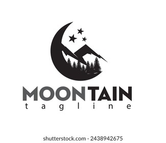 creative moon and mountain icons logo design template