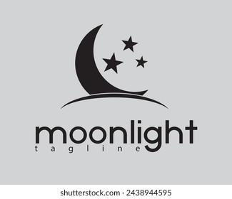 creative moon and three stars logo design template