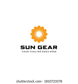 Creative morning Modern Sun with gear sign logo design template illustration 