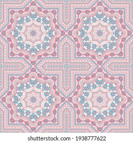 Creative moroccan zellige tile seamless rapport. Ethnic geometric vector patchwork. Coverlid print design. Classic moroccan zellige tilework repeating pattern. Geometric shapes wallpaper.