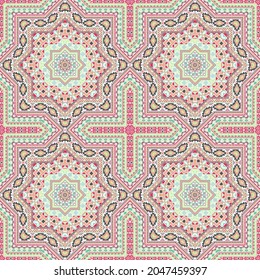 Relación transparente con mosaico de azulejos marroquíes creativos. Vegetación vectorial de estructura étnica. Diseño de alfombras. Patrón repetitivo estilizado de mosaico de azulejos de mosaico. Fondo gráfico de arte de línea.