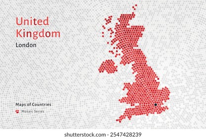 Creative Mosaic Design of United Kingdom Map, Featuring capital London