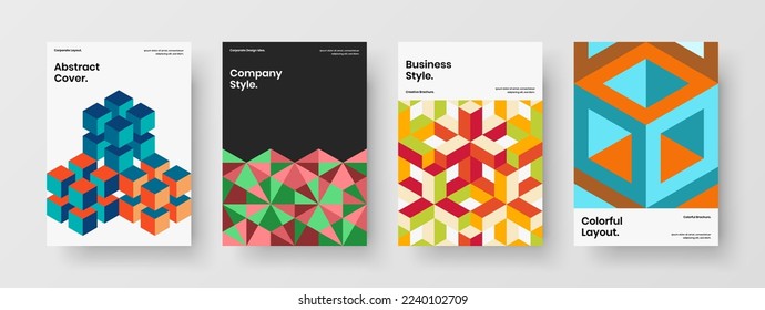 Recopilación de concepto de informes anuales de mosaicos creativos. Cubierta simple de catálogo A4 diseño paquete de plantilla vectorial.