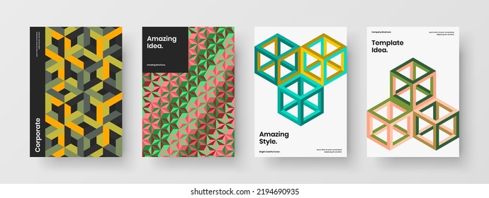 Creative mosaic hexagons company identity layout set. Original corporate cover A4 vector design template collection.