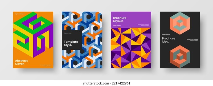 Colección del concepto de folletos de mosaicos creativos hexagonales. Composición de ilustración vectorial de diseño de la postal A4 minimalista.