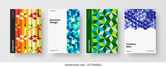 Creative Mosaik-Hexagons-Plakatgrafik-Bundle. Original Corporate Broschüre A4 Design Vektorgrafik-Layout-Set.