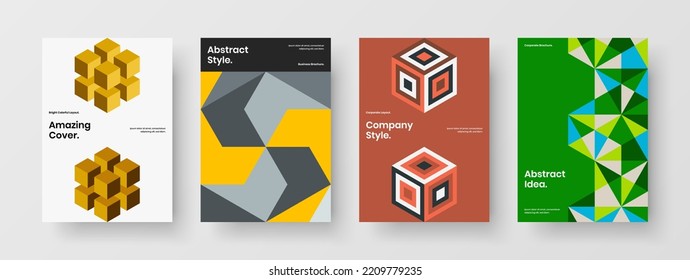 Creative mosaic hexagons poster illustration composition. Vivid book cover A4 design vector layout bundle.