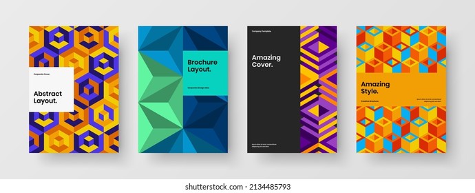 Creative mosaic hexagons poster template bundle. Isolated company cover vector design illustration collection.