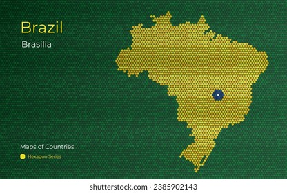 Mapa de mosaico creativo de Brasil. Mapa político. Brasilia. Capital. Serie de mapas de vectores de World Countries. Serie de hexágonos