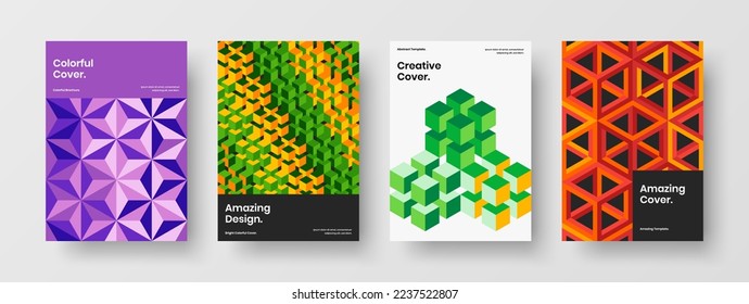 Creative mosaic pattern annual report template set. Abstract cover A4 design vector layout collection.