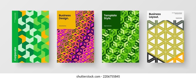 Creative mosaic pattern brochure concept set. Colorful presentation vector design template composition.