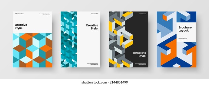 Creative mosaic pattern brochure illustration set. Minimalistic catalog cover design vector layout composition.