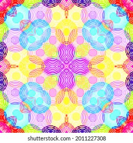 Creative mosaic pattern of colored squares. Colored art festival abstract symmetrical background. Mosaic colorful beautiful made of tiles. Modern art color pattern ornament decorative illustration.