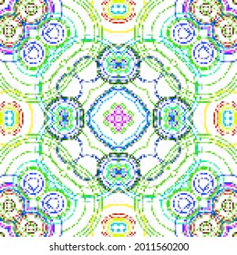 Creative mosaic pattern of colored squares. Colored art festival abstract symmetrical background. Mosaic colorful beautiful made of tiles. Modern art color pattern ornament decorative illustration.