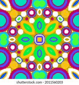 Creative mosaic pattern of colored squares. Colored art festival abstract symmetrical background. Mosaic colorful beautiful made of tiles. Modern art color pattern ornament decorative illustration.