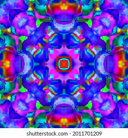Creative mosaic pattern colored squares. Colored art festival abstract pixel symmetrical background. Mosaic colorful beautiful made of tiles. Modern art color pattern ornament decorative illustration.