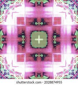 Creative mosaic pattern colored squares. Colored art festival abstract pixel symmetrical background. RGB pattern.  Colorful beautiful tiles. Modern art color pattern ornament decorative illustration.
