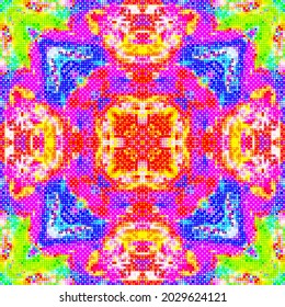 Creative mosaic pattern colored squares. Colored art festival abstract pixel symmetrical background. RGB pattern.  Colorful beautiful tiles. Modern art color pattern ornament decorative illustration.